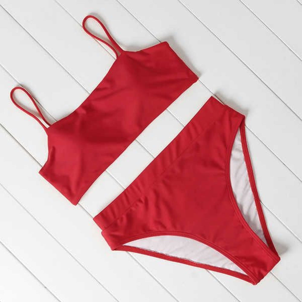 Solid Orange High Waist Two Piece Bikini Swimsuit Set Women’s Size L
